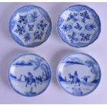 A SET OF FOUR CHINESE CA MAU CARGO SAUCERS two painted with a search for plum blossom, two painted