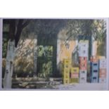 M WOOD, Framed Print, "Afternoon Shadows", a stack of empty bottle crates. 55 cm x 83 cm.