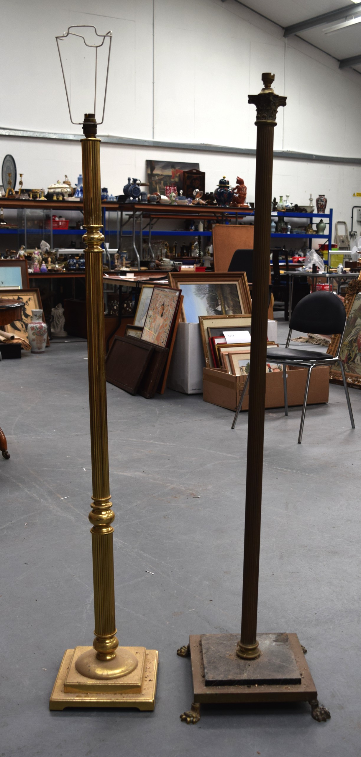 TWO LARGE BRASS STANDARD LAMPS. (2)