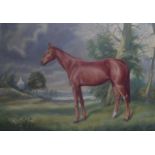 BRITISH SCHOOL (20th Century), Framed Oil on Canvas, signed & dated '74, horse in a landscape. 60 cm