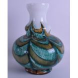 A RETRO TRIPLE GOURD GLASS VASE decorated with beige and turquoise decoration. 26.5 cm high.