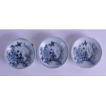 A SET OF THREE CHINESE TEK SING CARGO SAUCERS painted with flowers. 9.5 cm diameter. (3)