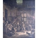 A FRAMED VICTORIAN PRINT, drunken figures singing in an interior. 44 cm x 36 cm.