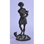 AN 18TH/19TH CENTURY EUROPEAN BRONZE FIGURE OF A MALE modelled standing upon a beast. 17 cm high.