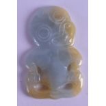 A MAORI CARVED JADE TIKI PENDANT. 4 cm x 6.5 cm.