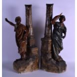 A GOOD LARGE PAIR OF 19TH CENTURY AUSTRIAN TERRACOTTA FIGURAL GROUPS by Johann Maresch, modelled