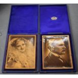 AN UNUSUAL PAIR OF ANTIQUE PHOTOGRAPHIC PORTRAIT PANELS within original cases. Each 18 cm x 24 cm.