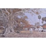 SUNIL GUHA (1988), Framed Pair of Watercolours, "The skinny cow", together with another similar.