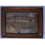 GEORGE TELFER BEAR (1876-1973), Framed Oil on Board, "Village and Pond". 38 cm x 58 cm.
