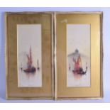 W THORNTON (British), Framed Pair Watercolours, fishing boats on the Nile. 37 cm x 13 cm.