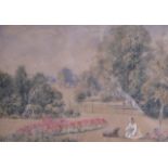 BRITISH SCHOOL (Early 20th Century), Framed Watercolour, young girl in a garden with her dog, "