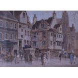 DAVID THOMAS ROSE (1871-1964), Framed Watercolour, "John Knox house - Edinburgh", figures in a