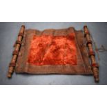 AN ANTIQUE CONTINENTAL LEATHER AND HIDE ANIMAL TRAVELLING COVER probably for a camel.