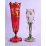 A LATE 19TH CENTURY BOHEMIAN GILT PAINTED RUBY GLASS VASE together with a frosted and gilt glass