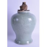 A GOOD 18TH CENTURY CHINESE CELADON BALUSTER VASE Qianlong mark and late in the period, incised with