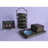 AN EARLY 20TH CENTURY CHINESE ENAMELLED DESK STAND together with a set of matching ash trays & a