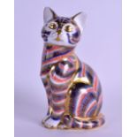 A ROYAL CROWN DERBY IMARI FIGURE OF A CAT. 12.5 cm high.