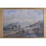 J HORROCKS, Framed Watercolour, signed, Figures in a mountainous landscape. 22 cm x 33 cm.