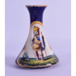 A SMALL 19TH CENTURY CONTINENTAL FAIENCE MAJOLICA VASE painted with a child soldier within a