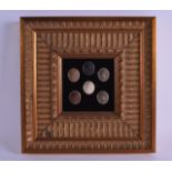 A 19TH CENTURY FRAMED SET OF SIX CAMEO PORTRAITS. Panel 11 cm square.