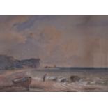 S RENSHAW (British), Framed Watercolour, signed, a fisherman dragging a net in a coastal