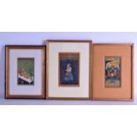 THREE FRAMED 19TH CENTURY INDIAN ILLUMINATED MANUSCRIPTS painted with figures in various pursuits.