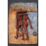 Peter Sedcole (Died 2003) New Zealand, Terracotta relief wall sculpture, aboriginal children walking