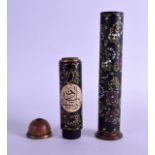 AN UNUSUAL TURKISH FOUR DIVISION LACQUERED PEN BOX AND COVER painted with stylised flowers and
