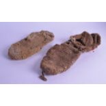 A RARE EARLY PAIR OF WOOLWORK SHOES probably Middle European. 22 cm long.