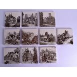 A SET OF TEN ANTIQUE MINTON POTTERY SQUARE TILES decorated with various scenes. Each 15 cm