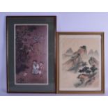 AN EARLY 20TH CENTURY CHINESE FRAMED INKWORK PANEL depicting a landscape, together with a frame