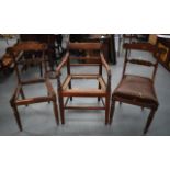 A PAIR OF CARVED MAHOGANY DINING CHAIRS, together with another. (3)