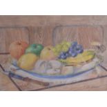 ENGLISH SCHOOL ('46), Framed Watercolour, signed & dated, still life of fruit on a cheese board.