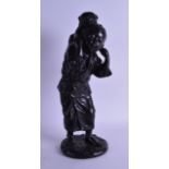 A GOOD 19TH CENTURY JAPANESE MEIJI PERIOD BRONZE OKIMONO modelled as a child roaming with a hound