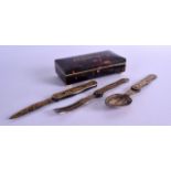 A RARE TURKISH CARVED TORTOISESHELL AND IVORY HUNTERS SET probably C1880, the top rising to reveal a