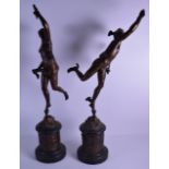 A LARGE PAIR OF 19TH CENTURY ITALIAN BRONZE FIGURES OF VENUS & FORTUNA modelled upon upon a black