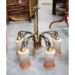 AN ART NOUVEAU VINTAGE FIVE SHADE LIGHT FITTING. Good condition