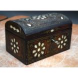 A TURKISH STYLE OTTOMAN DOME TOP JEWELLERY BOX inlaid with gilt vines. Some loose threads