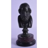 A 19TH CENTURY ITALIAN GRAND TOUR BRONZE BUST OF HOMER modelled upon a red marble plinth. 21.5 cm