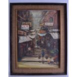 CHINESE SCHOOL (20th Century), Framed Oil on Canvas, signed |M Chan|, busy market scenes. 59 cm x 44