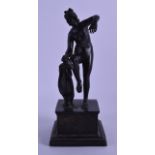 A 19TH CENTURY ITALIAN GRAND TOUR BRONZE FIGURE OF A CLASSICAL FEMALE upon a square incised base. 18