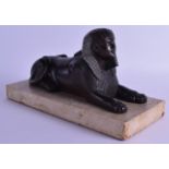 A GOOD 19TH CENTURY GRAND TOUR BRONZE FIGURE OF A SPHINX modelled upon a marble plinth. 30 cm