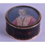 AN EARLY 19TH CENTURY PAINTED IVORY PORTRAIT MINIATURE set within a George III pique work