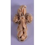 A VICTORIAN CARVED IVORY CROSS PENDANT decorated with flowers. 6 cm long. Good condition