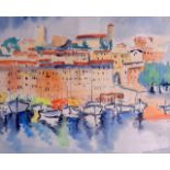 EUROPEAN SCHOOL (20th Century) \Framed Watercolour, boats in a harbour, together with a picture of a