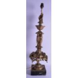 A GOOD 19TH CENTURY FRENCH ORMOLU TABLE LAMP decorated with classical figures in various pursuits.