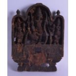 AN 18TH/19TH CENTURY EASTERN CARVED TEMPLE FRAGMENT decorated with three buddhistic figures. 26 cm x