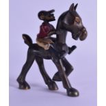 A RARE 1930S KRONHEIM & OLDENBUSCH COLD PAINTED CUBIST BRONZE FIGURE in the form of a jockey on