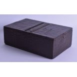 AN ANTIQUE CROCODILE SKIN DOUBLE STORAGE BOX stamped Auguste Klein of Paris. 24 cm wide.