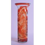 A MURANO ORANGE GLASS SLEEVE VASE decorated with motifs. 30.5 cm high.